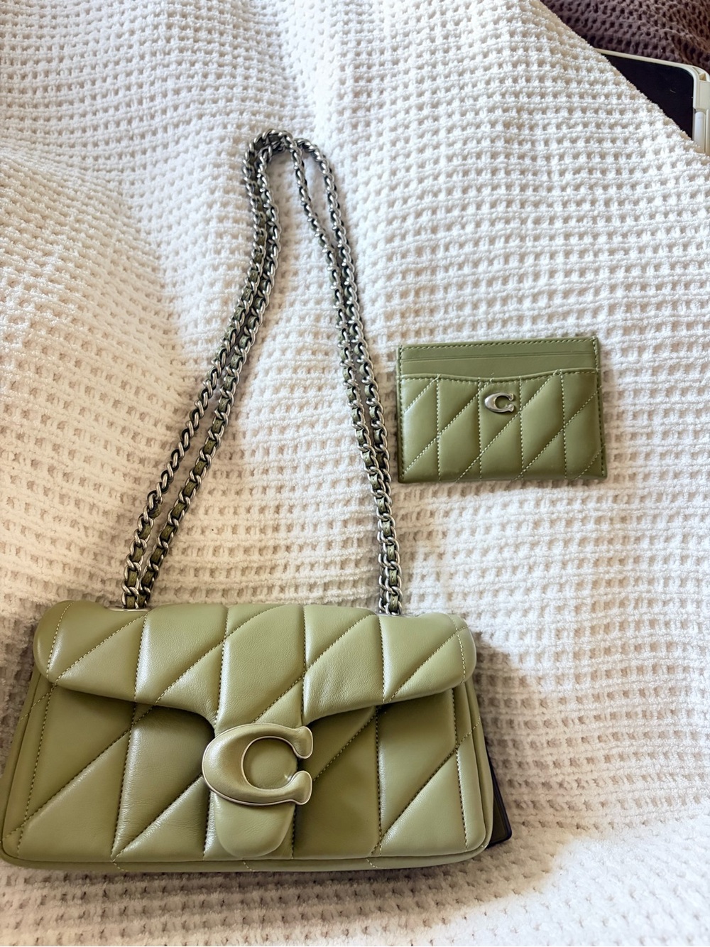 Coach Olive Green Quilted Leather Shoulder Bag with Card Case